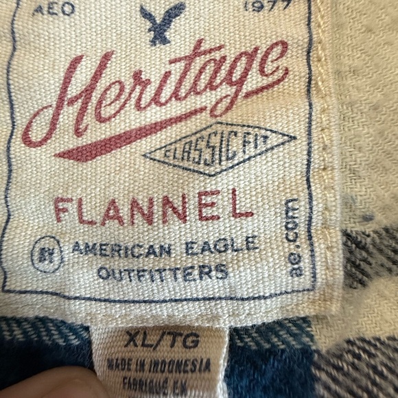American Eagle Outfitters Navy and Teal Plaid Flannel Shirt - Picture 3 of 5